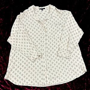 Plus size black and white print button down shirt.